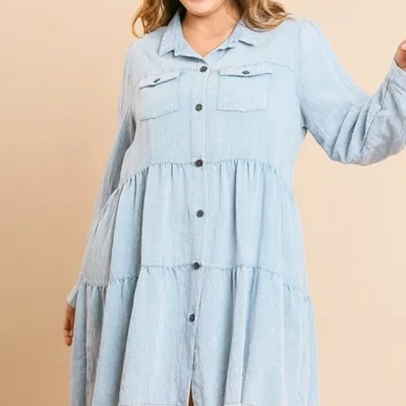 Denim Ruffle Dress - Picture 1 of 3